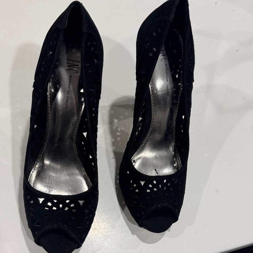 INC International Concepts Black Cutout Peep-Toe Heels